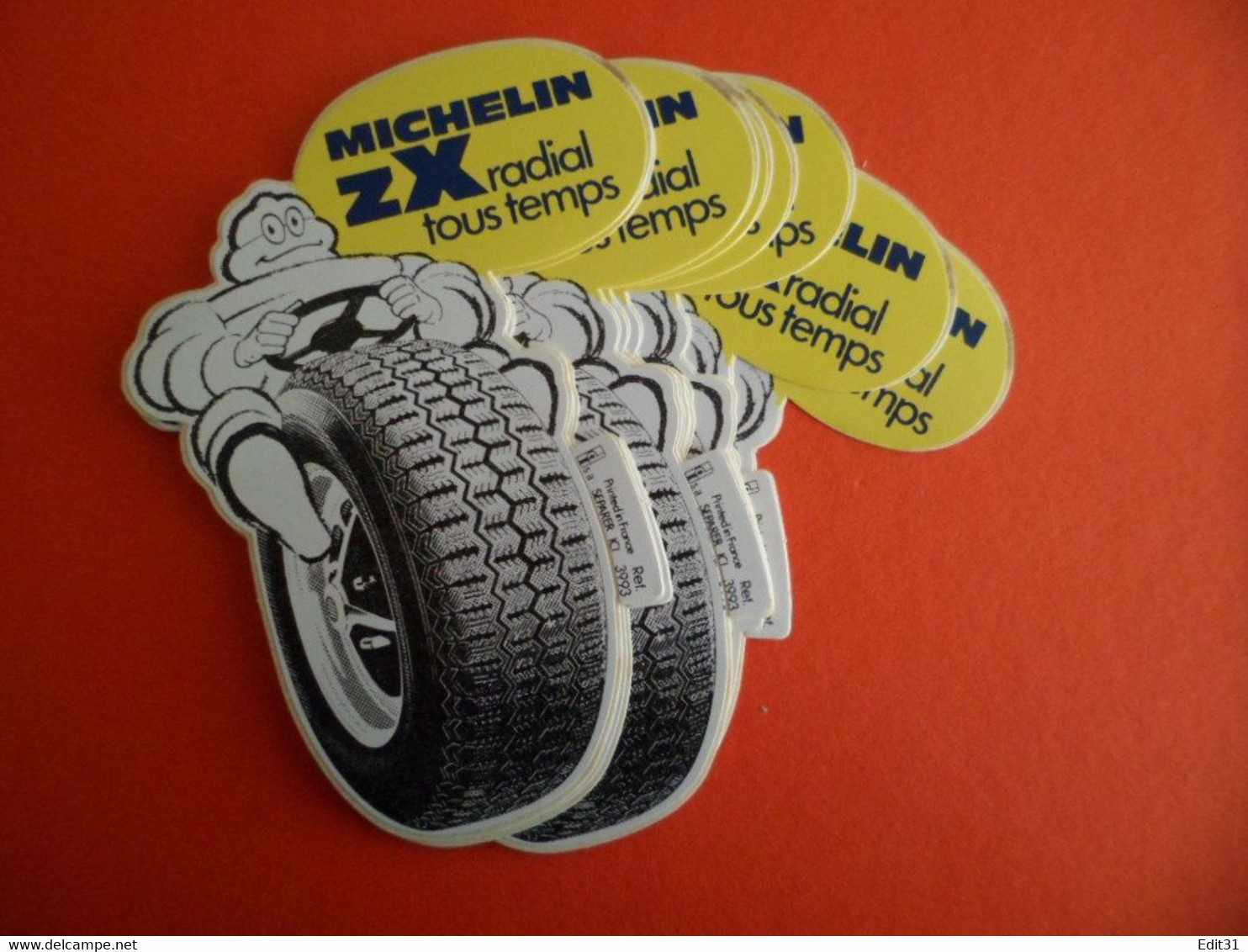 Lot De 10 Autocollant Pneu Michelin ZX Radial Tous Temps Jaune - Bibendum - Autocollants
