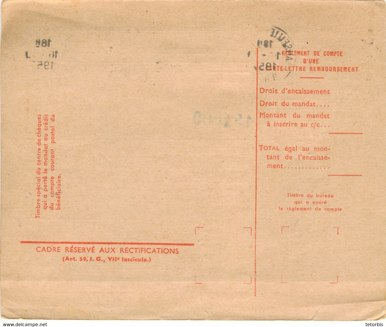 RARE- 70f CAHORS TARIF CARTE LETTRE REMBOURSEMENT CCP 16/10/57 - 1921-1960: Modern Tijdperk