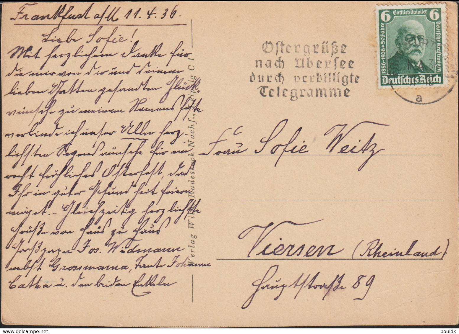 Third Reich Postcard Spring Posted Frankfurt Am Main 11.4.1936 (G129-35) - Briefe U. Dokumente