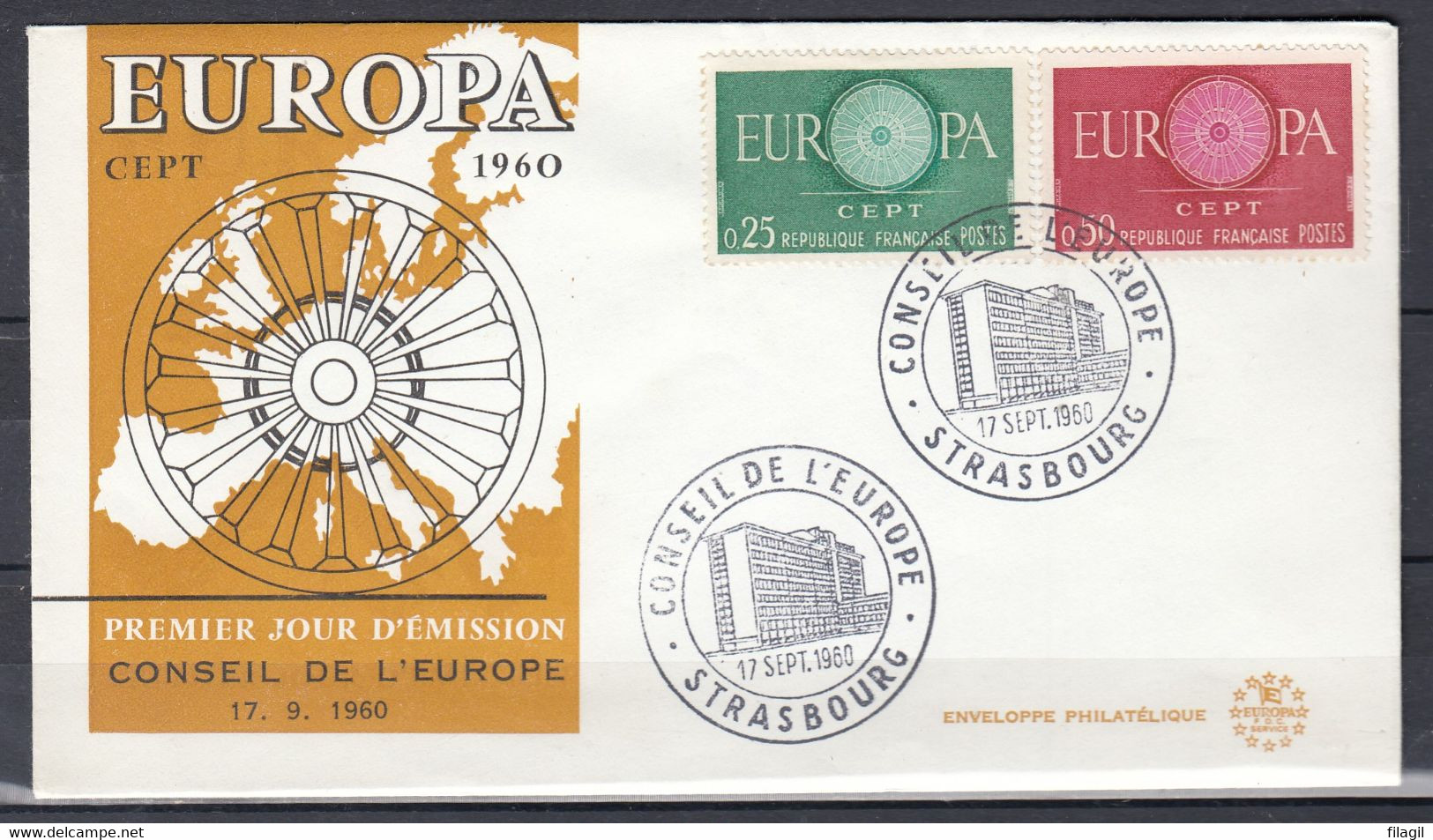 FDC Van Conseil De L'Europa Strasbourg - 1960