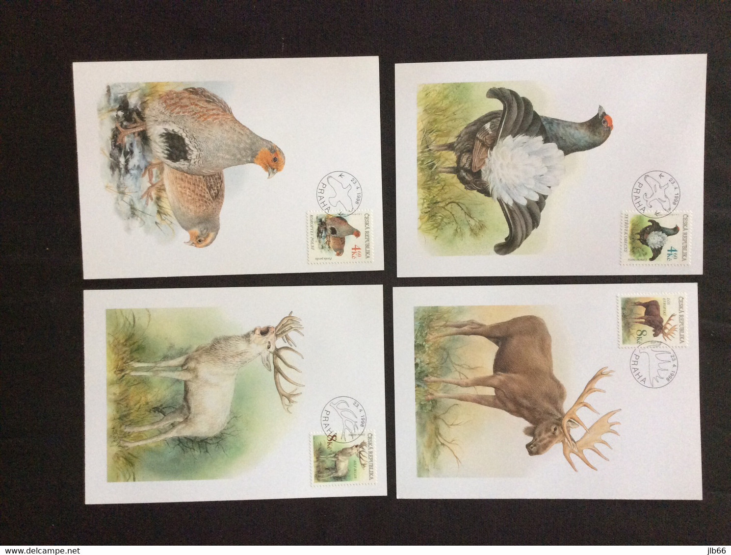 4 Cartes Maximum Animaux  Protégés  : Perdrix Grise , Tétras Lyre , Cerf , Élan - FDC