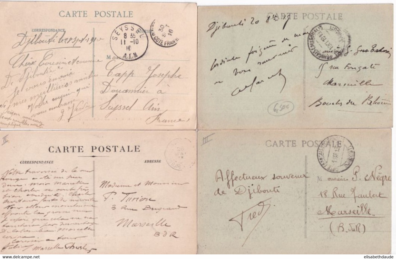 COTE DES SOMALIS - 1910/1920 - 4 CARTES De DJIBOUTI TOUTES VOYAGEES ! - Cartas & Documentos