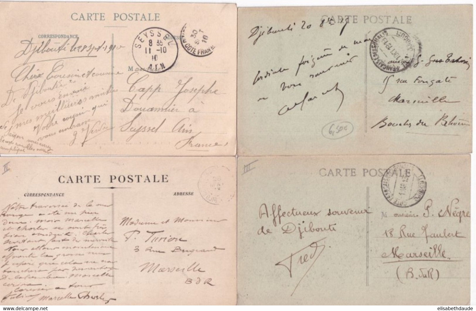 COTE DES SOMALIS - 1910/1920 - 4 CARTES De DJIBOUTI TOUTES VOYAGEES ! - Covers & Documents