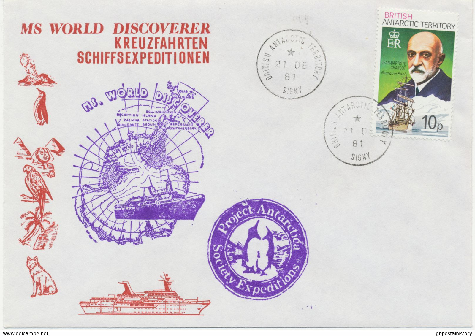 BRITISH ANTARCTIC TERRITORY 1981 Extremely Rare MS World Discoverer Expedition - Covers & Documents