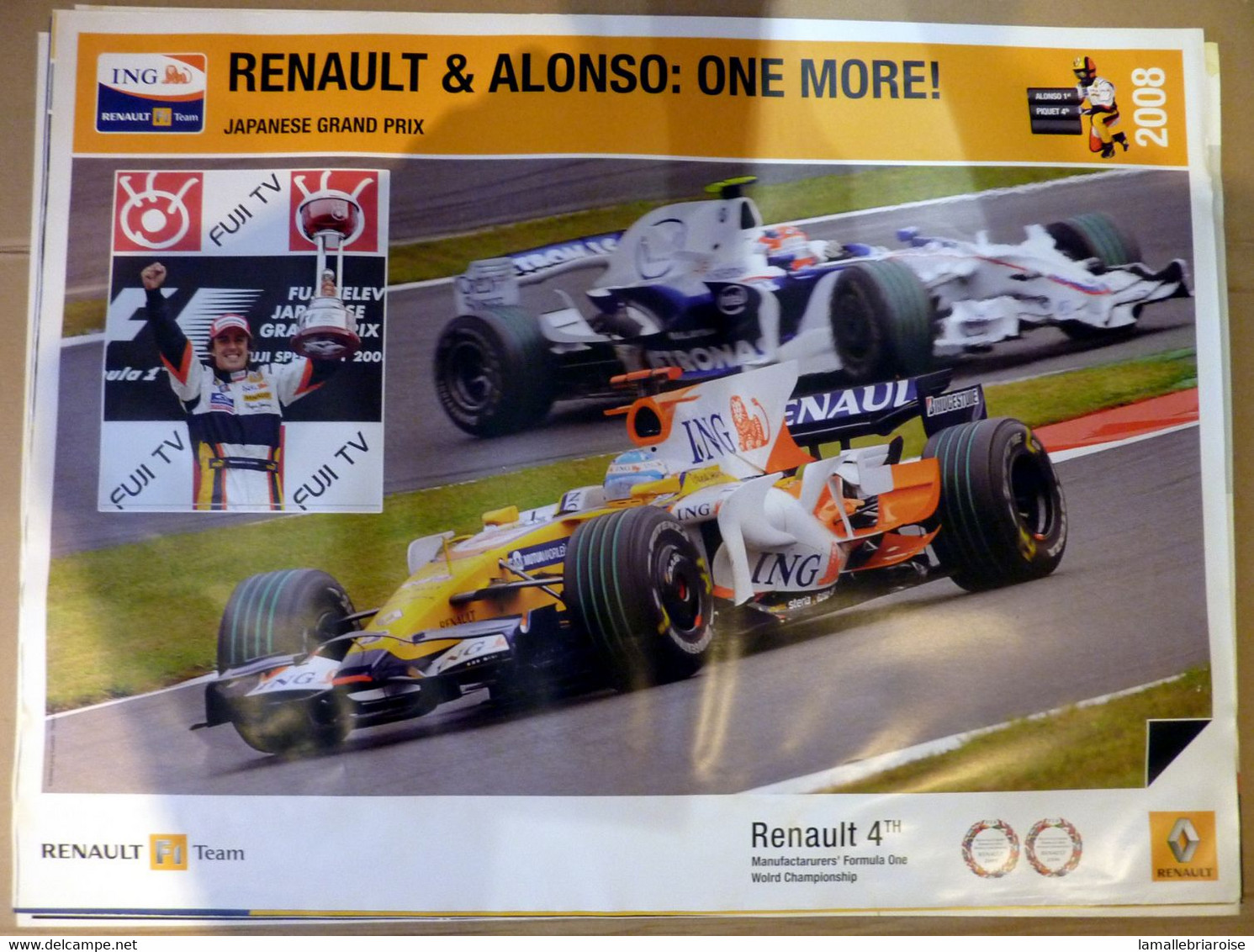 Sport Mécanique, Affiche 60x80cm, AFFICHE POSTER FORMULE 1, Renault & Alonso: One More, 2008, Alonso 1er, Piquet 4ème - Posters