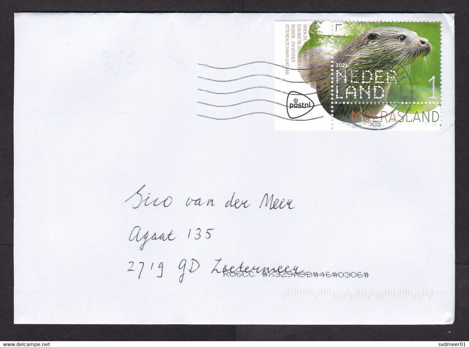 Netherlands: Cover, 2021, 1 Stamp + Tab, Otter, Endangered Animal (traces Of Use) - Storia Postale