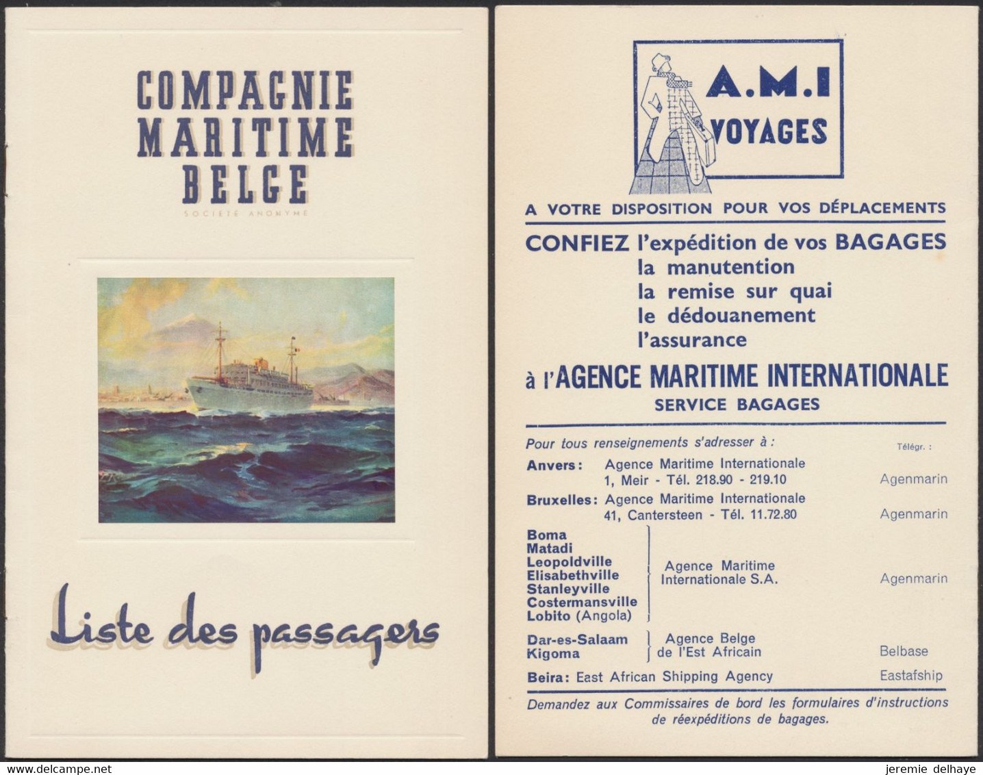 Compagnie Maritime Belge (Anvers) : Liste Des Passages M.V. Baudouinville (Commandant R. Bosquet, 19/9/1950) - Cuadernillos Turísticos
