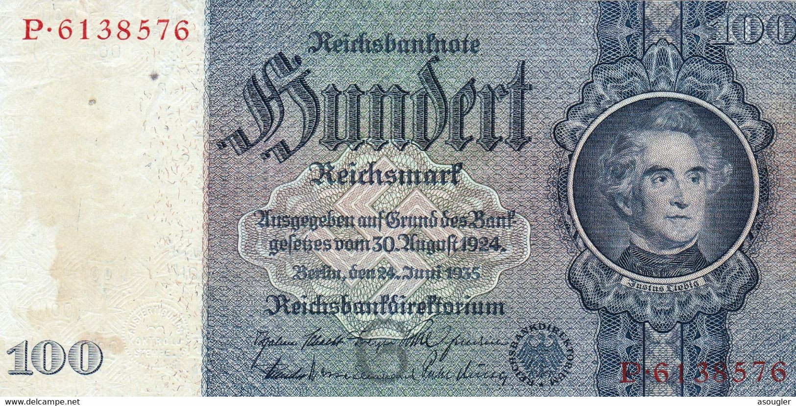 Germany 100 Reichsmark 1935 VF P-183a "free Shipping Via Registered Air Mail" - 100 Reichsmark