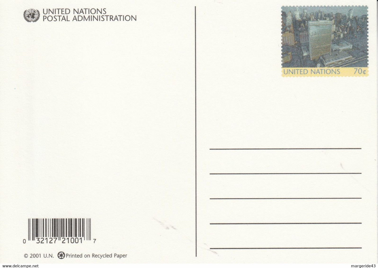 NATIONS UNIES 2001 ENTIER NEUF 70C - Lettres & Documents