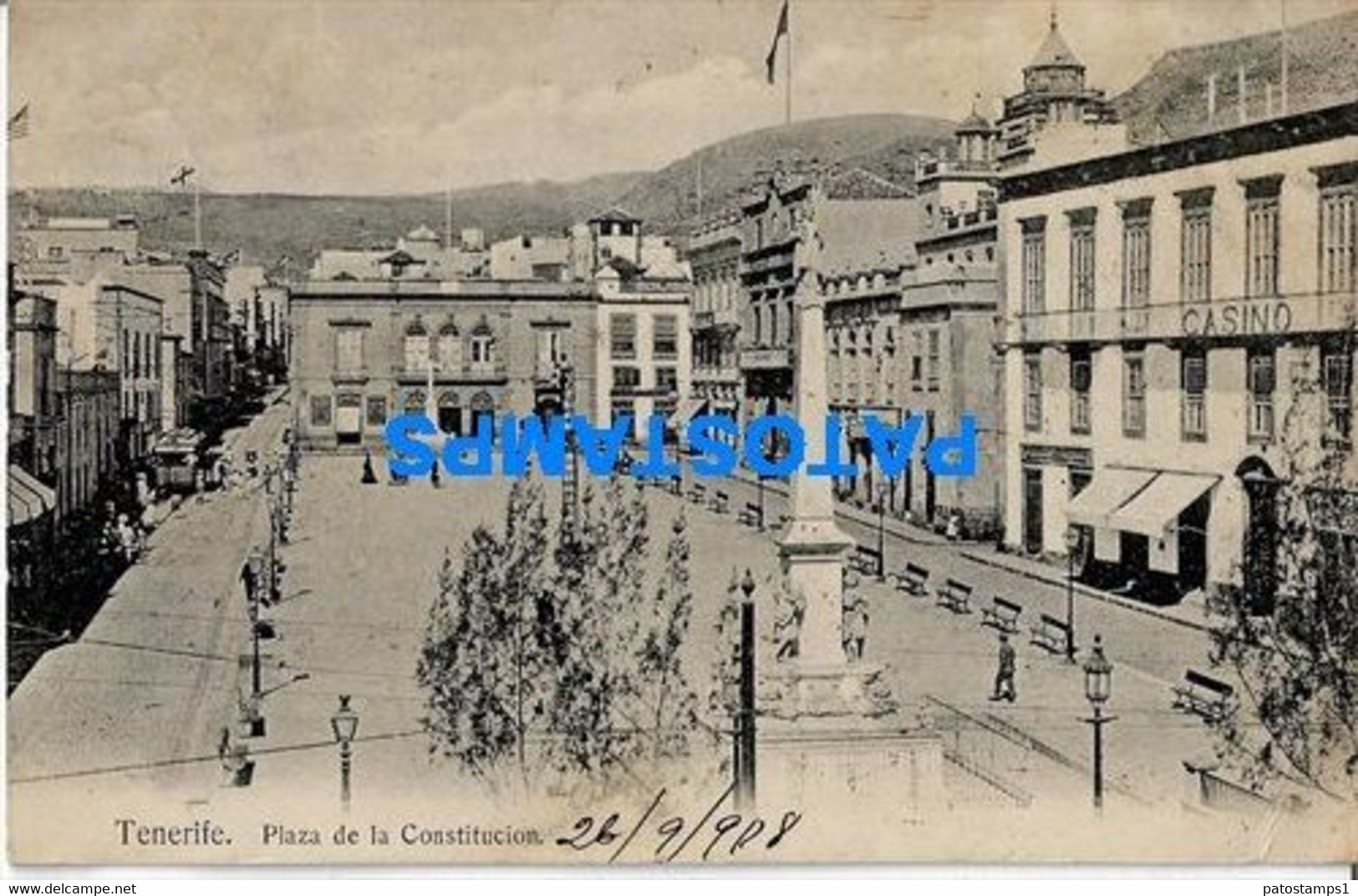 157767 SPAIN ESPAÑA SANTA CRUZ DE TENERIFE PLAZA DE LA CONSTITUCION BREAK CIRCULATED TO ARGENTINA POSTAL POSTCARD - Other & Unclassified