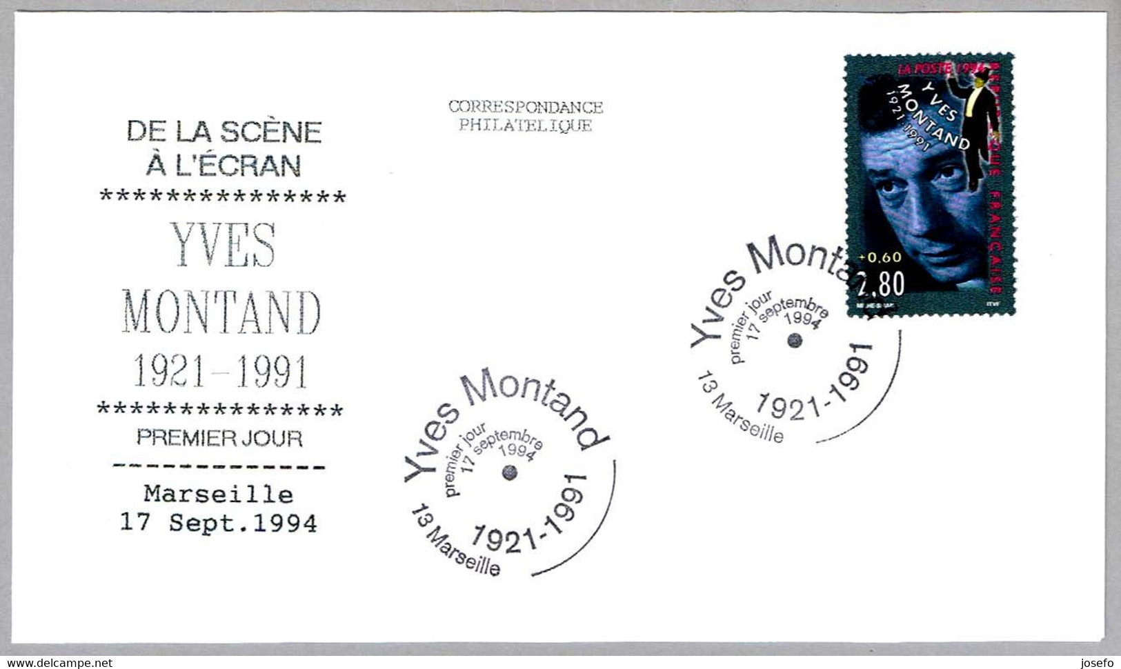 YVES MONTAND 1921-1991. FDC Marseille 1994 - Film