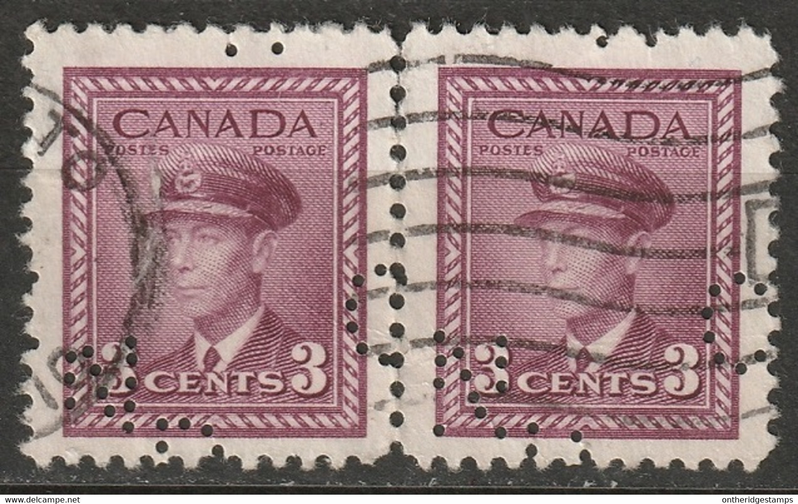 Canada 1942 Sc 252  Pair Used "CNR" (CN Rail) Perfin - Perfins