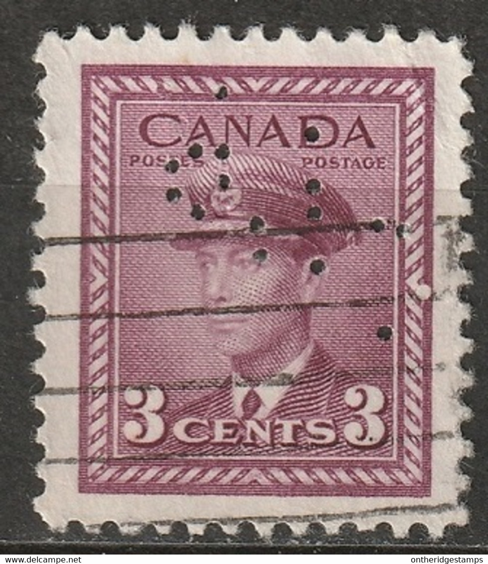 Canada 1942 Sc 252  Used "CPR" (CP Rail) Perfin Partially Unpunched - Perfins