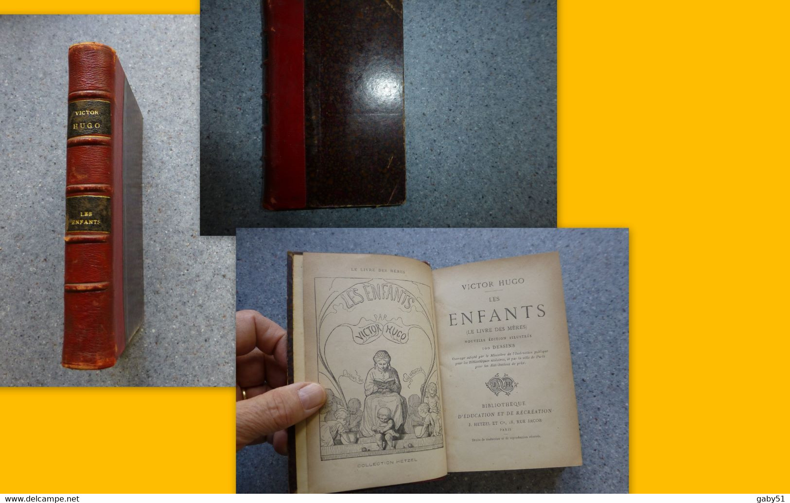 HETZEL, Victor Hugo Les Enfants, 100 Dessins, Collection Hetzel, Relié Dos Cuir ; SOL06 - 1801-1900