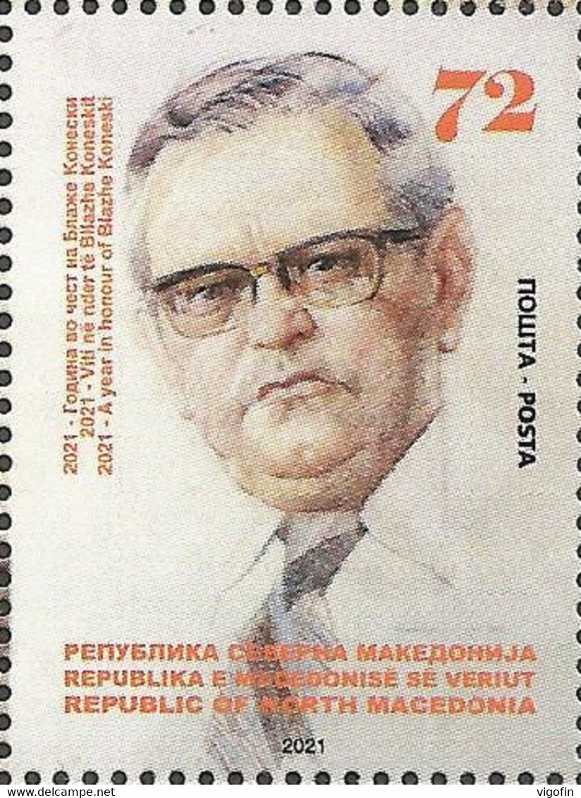 NMK 2021-05 BLAZE KONEVSKI Writer, NORTH MACEDONIA. 1v, MNH - North Macedonia