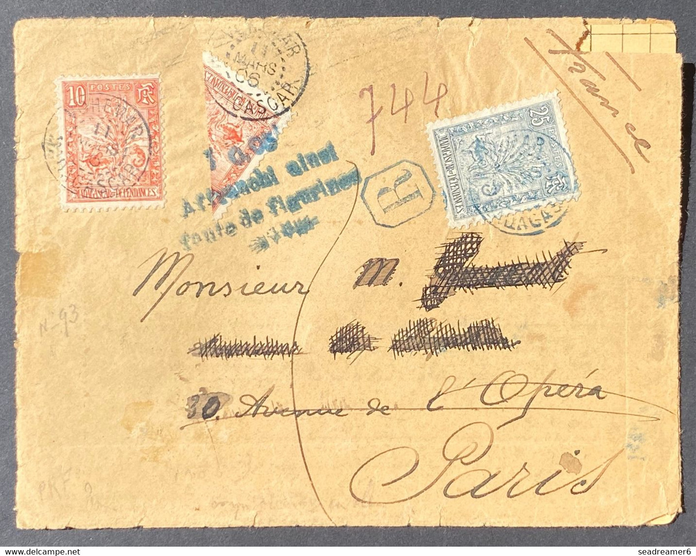 Madagascar Lettre Recommandée Moitié Timbre N°93 + 70 & 93 Càd "Vohémar/Madagascar" Mars 1906 + Griffe Affranchi Ainsi.. - Storia Postale