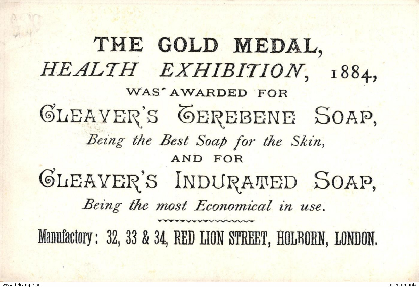 3Cards  F.S. Cleaver's Terebene Soap For The Skin Manufactory Red Lion Str  Holborn London - Other & Unclassified