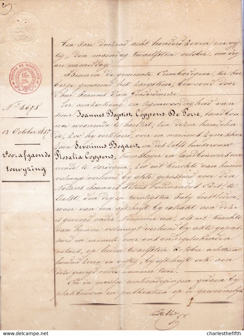 AKTE VERKOOP 1859 OORDEGEM * JOANNES COPPENS - BOGAERT ( Haeltert ) Aan Dokter FRANCISCUS VAN DAMME ( OORDEGEM ) - Documents Historiques