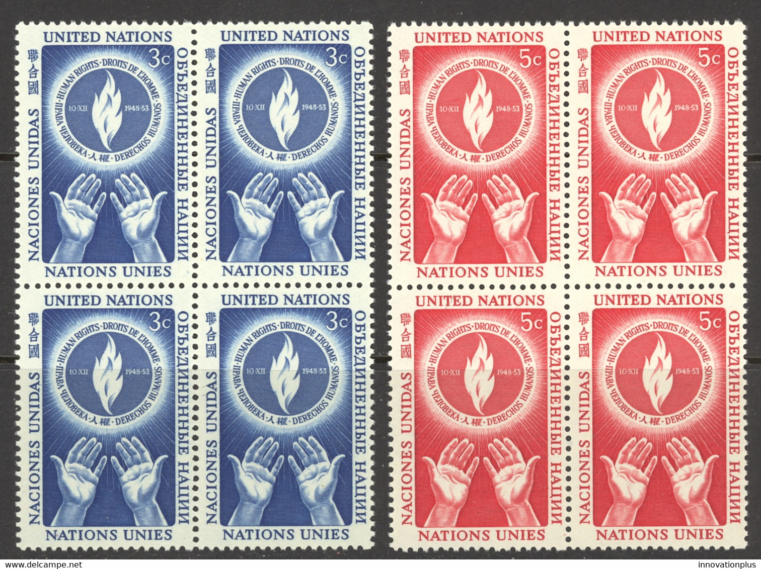 United Nations Sc# 21-22 MNH Blocks/4 1953 Human Rights Day - Ongebruikt