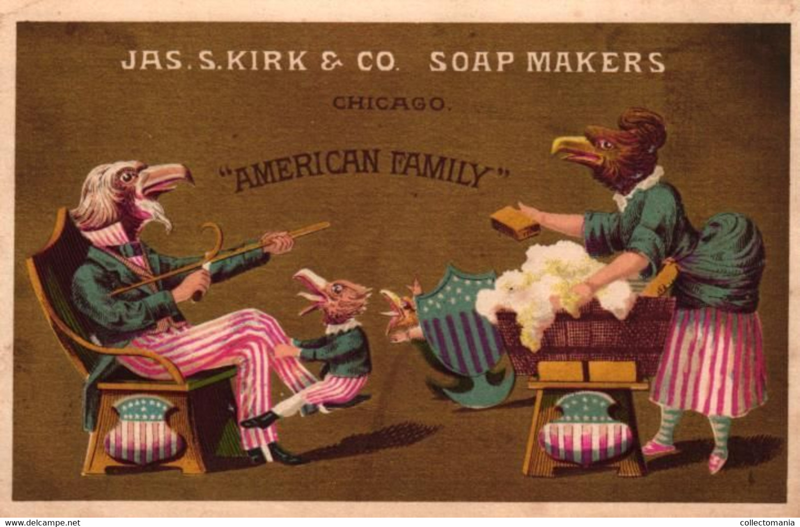 4 Card Savon Imperial Jas.S. Kirk & C° Soap Makers Chicago American Family Dressed Animals Antropomorph Grocers Boston - Altri & Non Classificati
