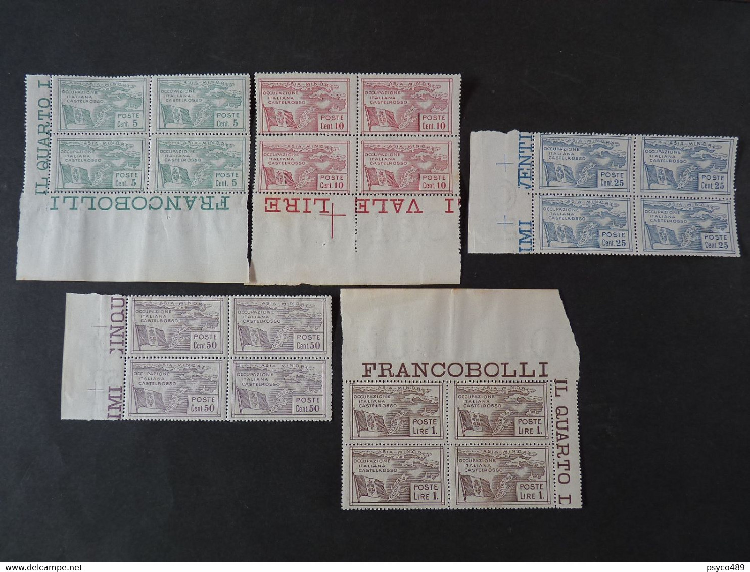 ITALIA Colonie Castelrosso-1923- "Occupazione Dell'isola" Cpl. 5 Val. Quartine MNH** (descrizione) - Castelrosso