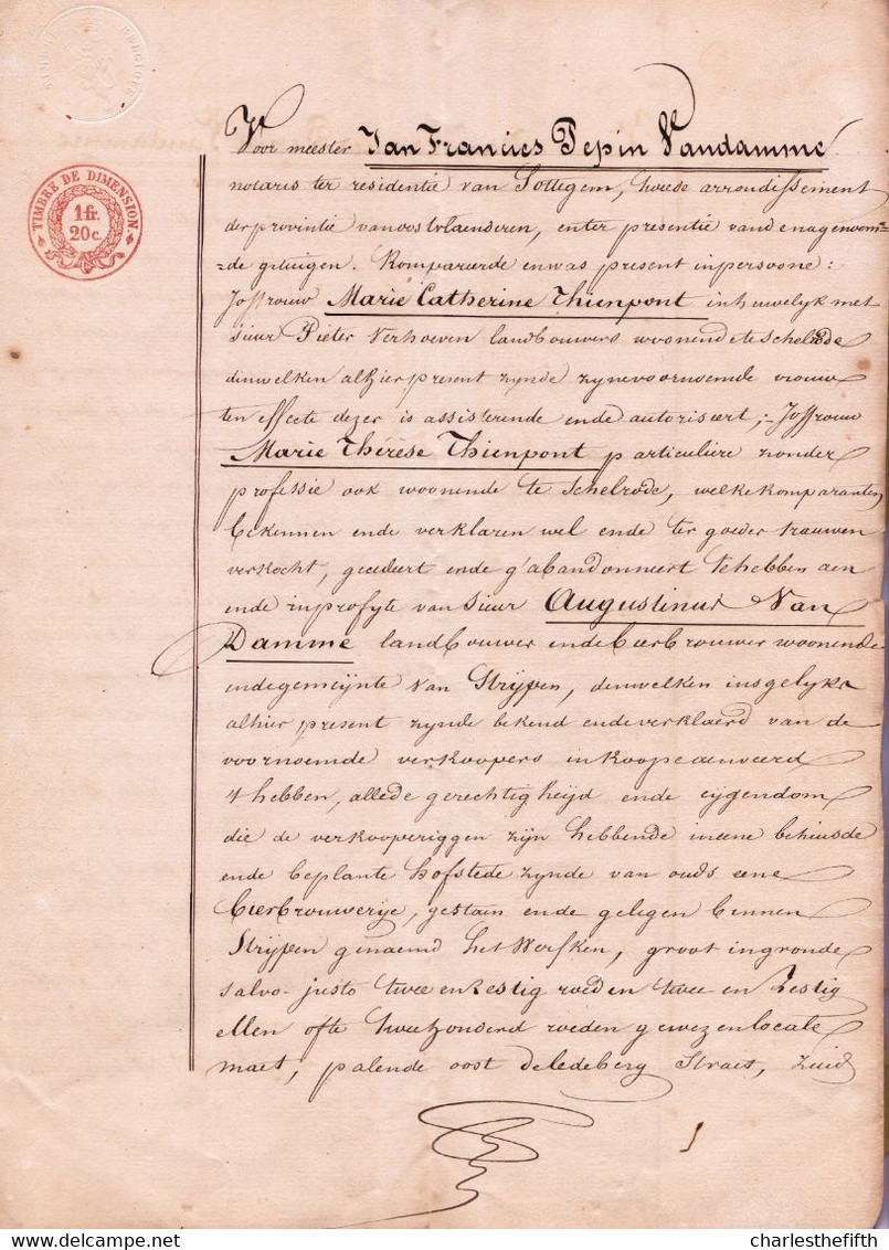 AKTE VERKOOP 1821 * THIENPONT ( Schelrode ) Aan AUGUSTINUS VAN DAMME BIERBROUWER TE STRIJPEN - Documents Historiques