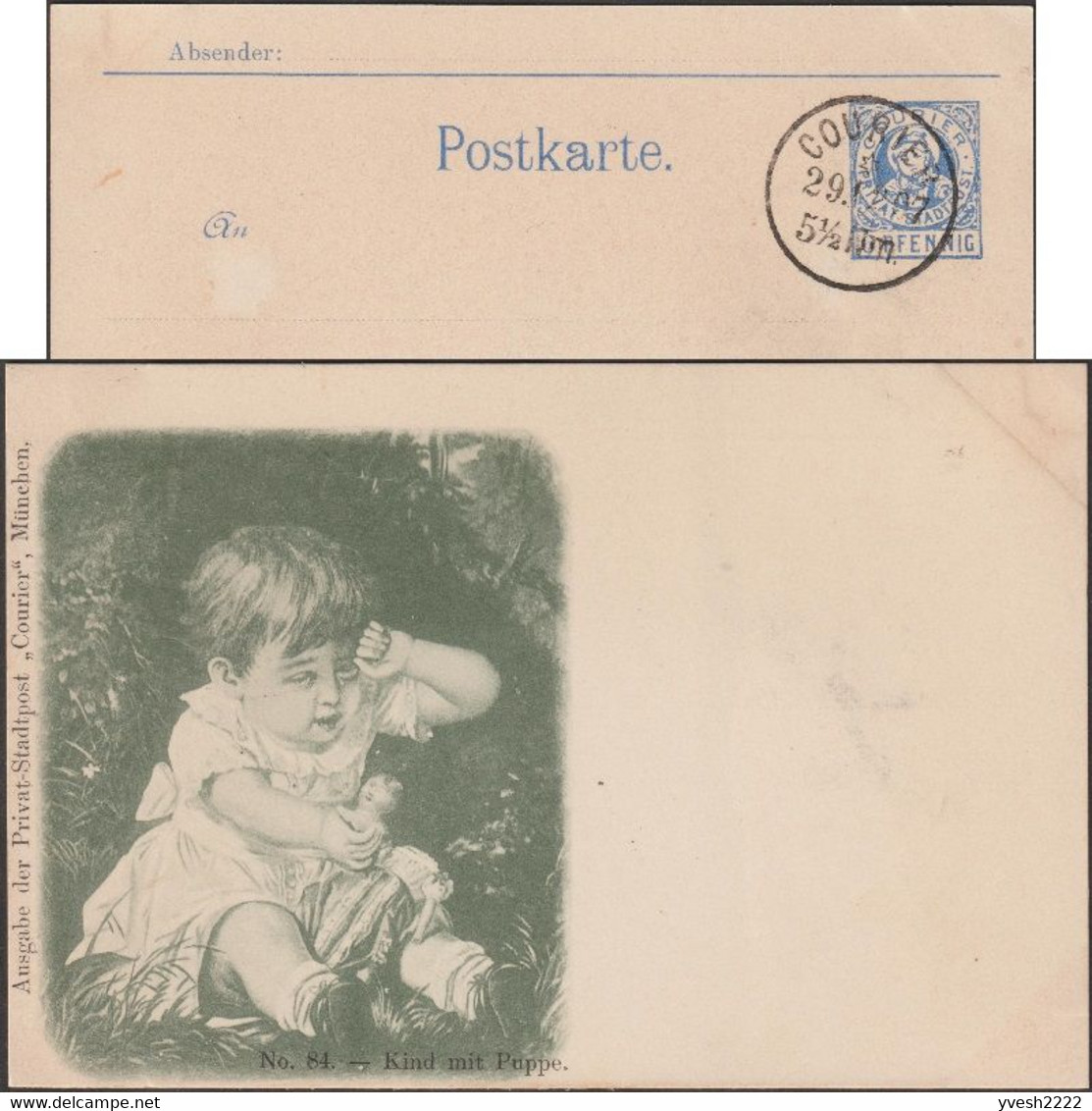 München 1899. Privatpost Courier, N° 84. Peinture, Enfant Avec Poupée - Poupées