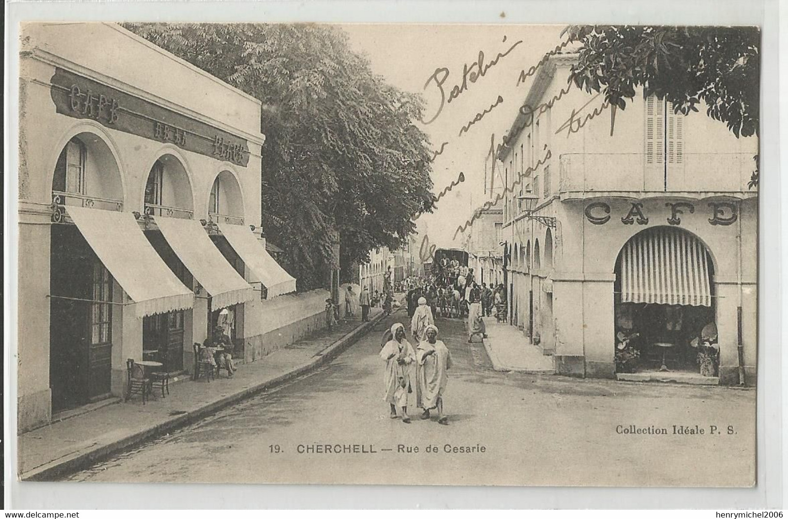 Algérie Cherchell Arrivée Diligence Rue De Cesarie Café De La Place écrite De Tenés 1917 - Sonstige & Ohne Zuordnung