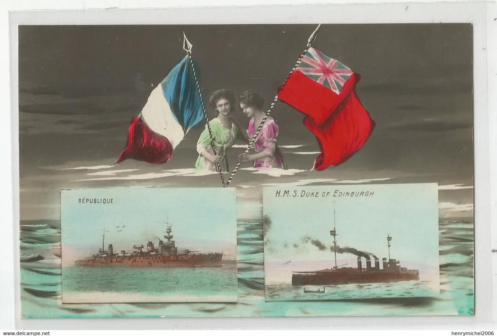 Cpa Bateaux De Guerre Français République Et Anglais  Le Hms Duke Of Edinburgh écrite De Malte 1915 - Krieg