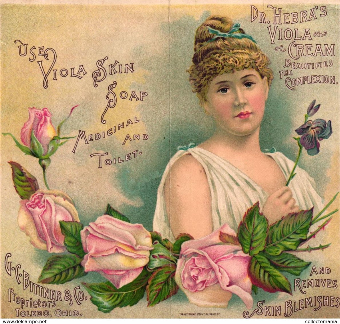 1 Card Folder Dr. Hebra's Viola Cream  Medicinal & Toilet Bittner Toledo OHIO - Other & Unclassified