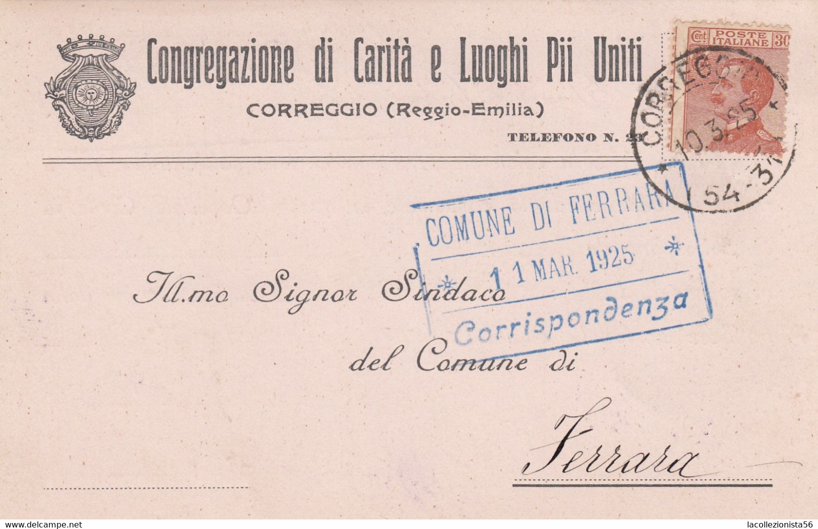 10092-CARTOLINA PUBBLICITARIA CONGREGAZIONE DI CARITA' E LUOGHI PII UNITI-CORREGGIO-1925-FP - Werbepostkarten