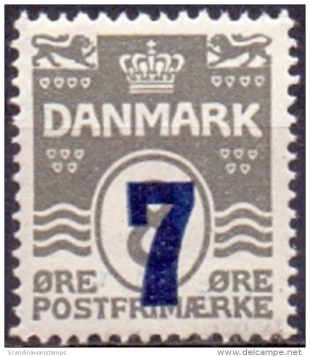 DENEMARKEN 1921-27 Opdruk 7 Op 8öre Golflijn Grijs PF-MNH - Unused Stamps