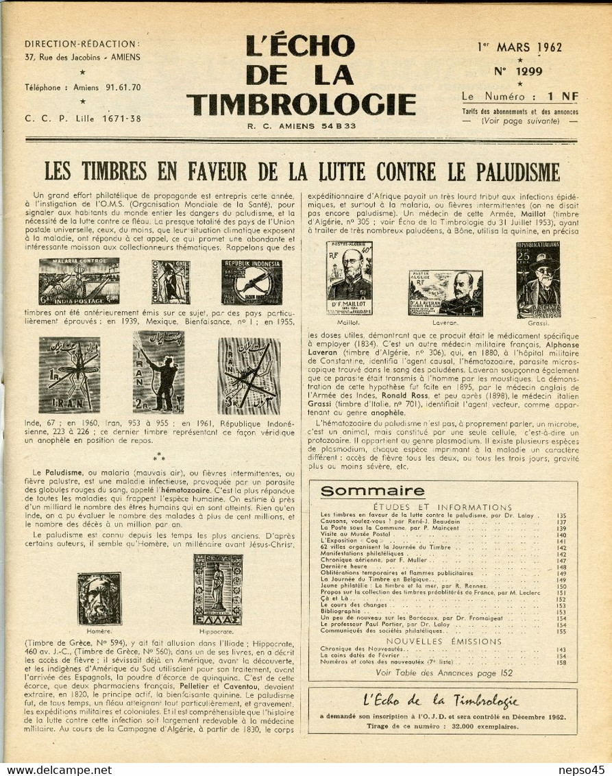 Timbrologie.timbres En Faveur De La Lutte Contre Le Paludisme.jeune Philatélie Le Timbre Et La Mer.Timbres Préoblitérés - Français (àpd. 1941)