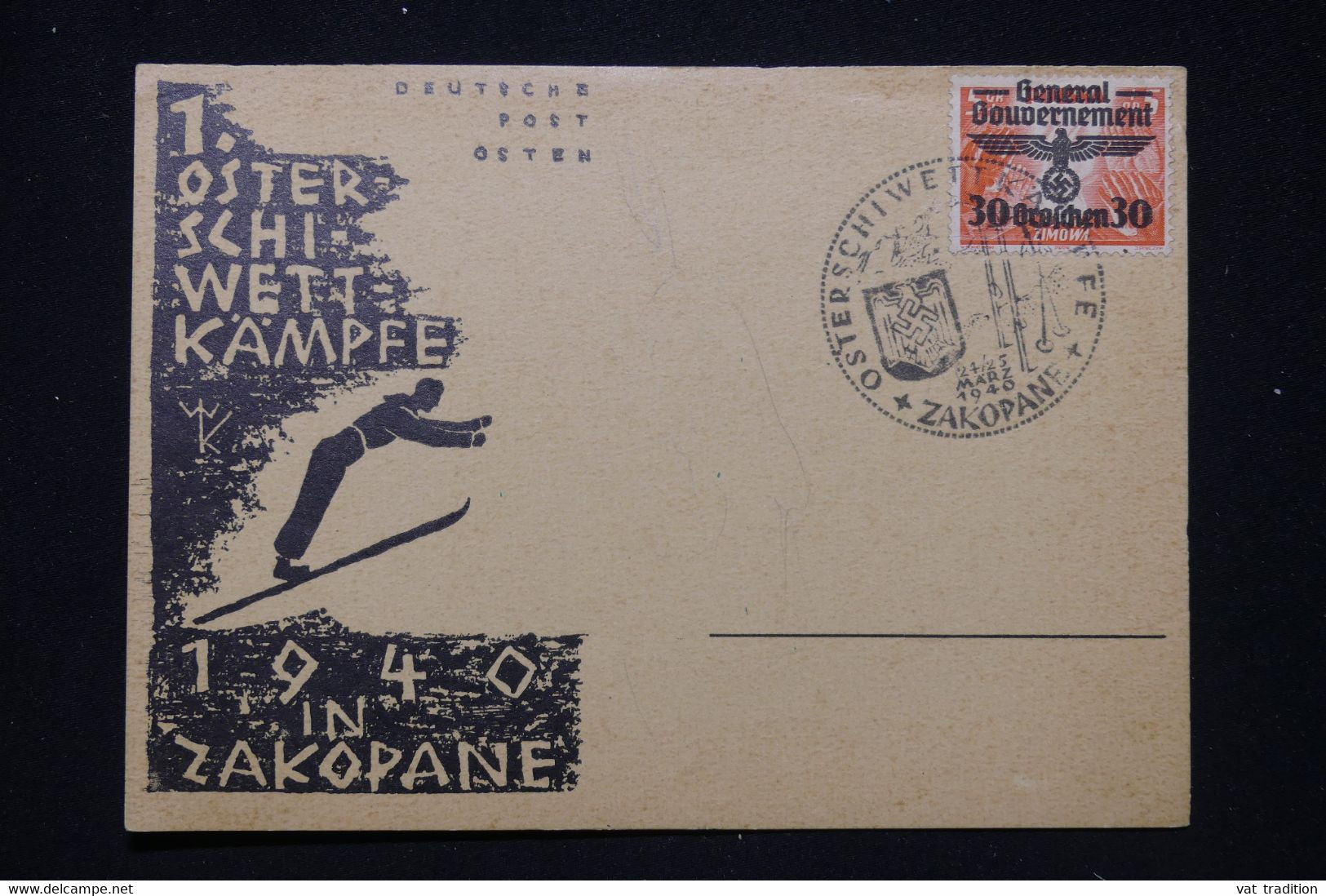 POLOGNE / ALLEMAGNE - Oblitération Temporaire De Zacopane En 1940 Sur Carte Postale De Sports D'Hiver  - L 95375 - General Government