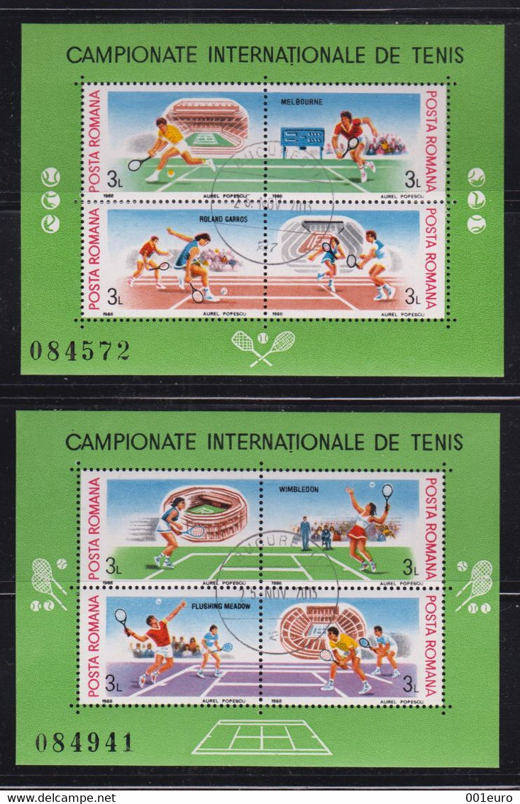 ROMANIA 1988:TENNIS CHAMPIONSHIPS, 2 Used Sheets (8 Tamps} - Registered Shipping! Envoi Enregistre! - Altri & Non Classificati