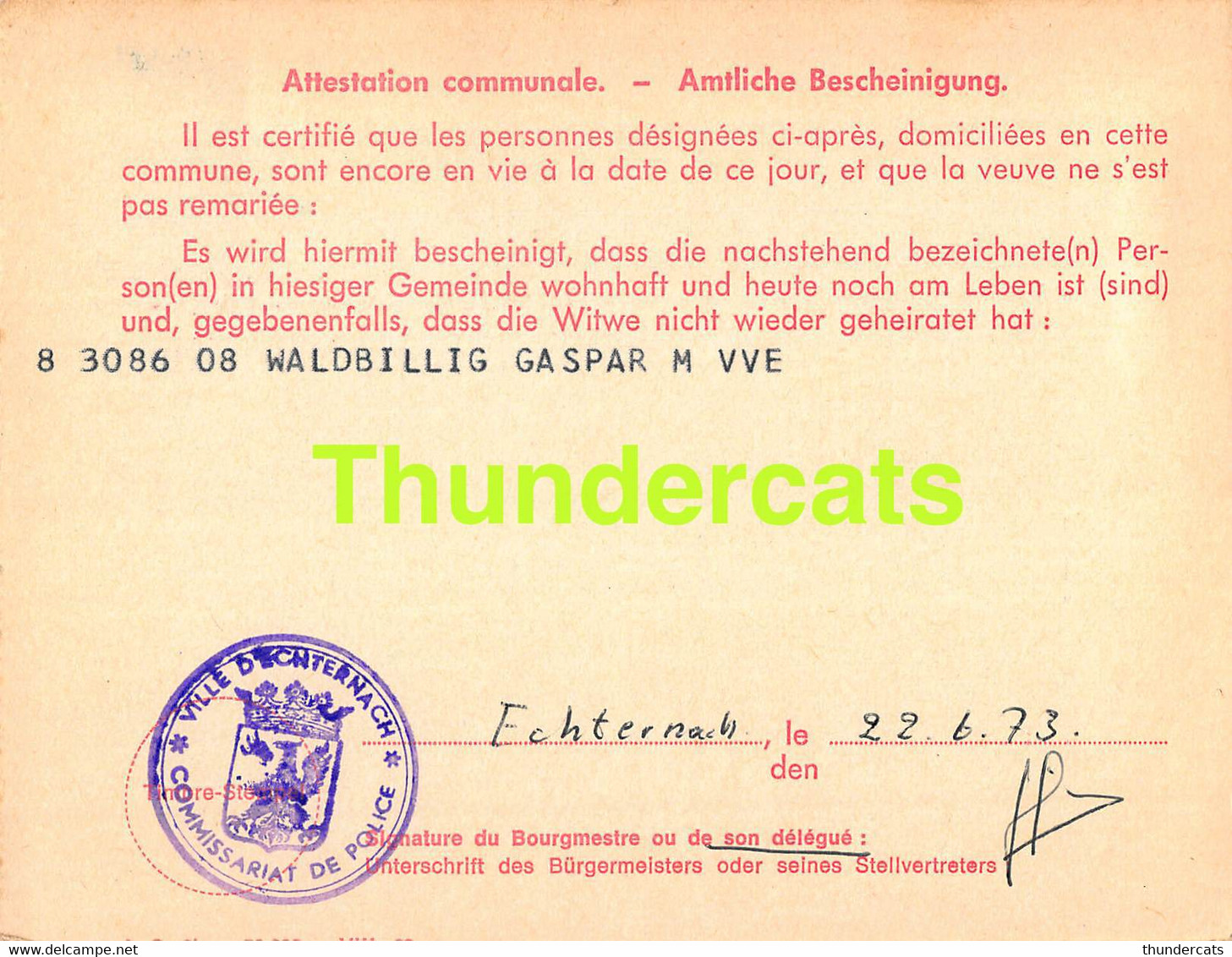 ASSURANCE VIEILLESSE INVALIDITE LUXEMBOURG 1973 ECHTERNACH WALDBILLIG - Covers & Documents