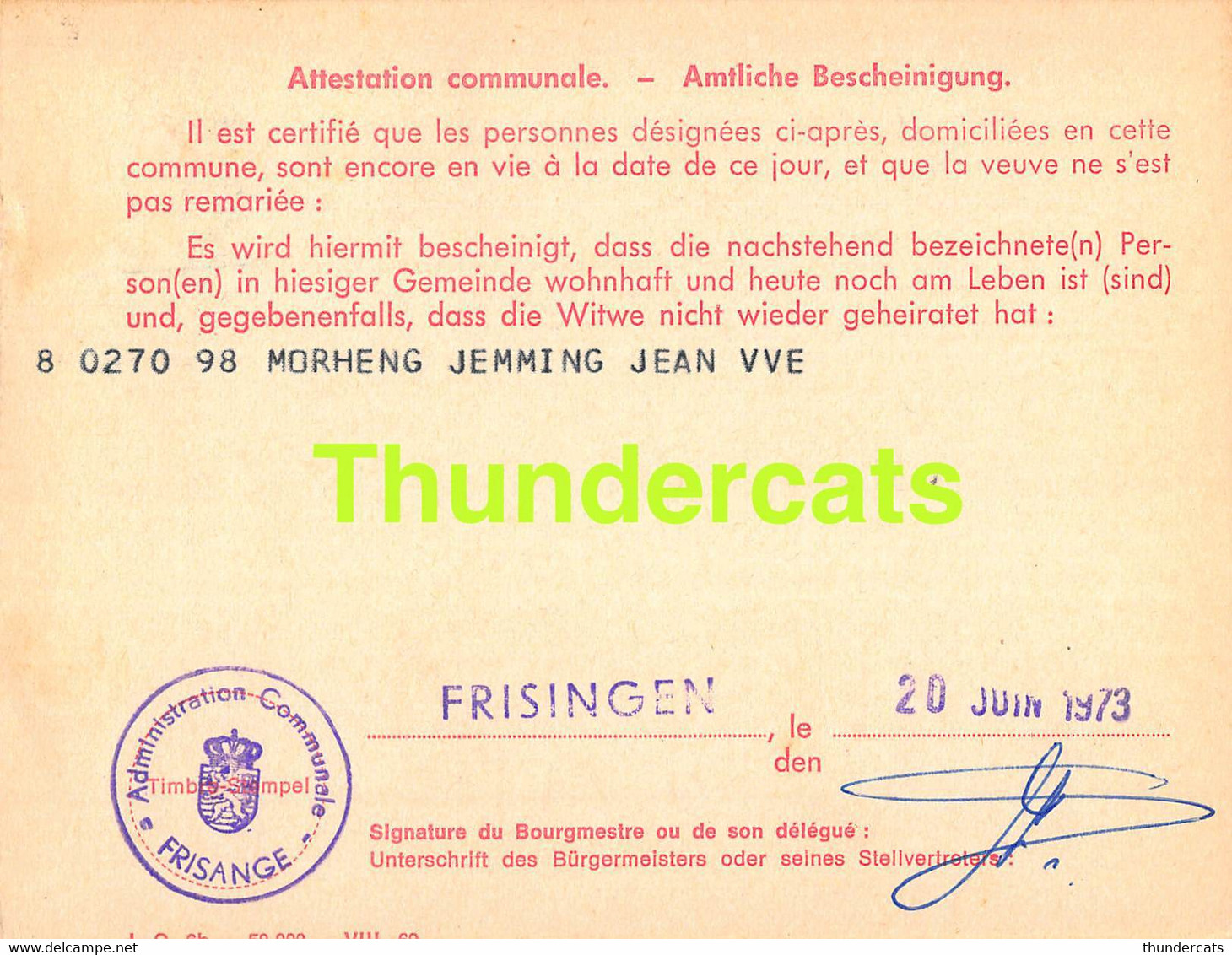 ASSURANCE VIEILLESSE INVALIDITE LUXEMBOURG 1973 FRISINGEN MORHENG JEMMING - Lettres & Documents