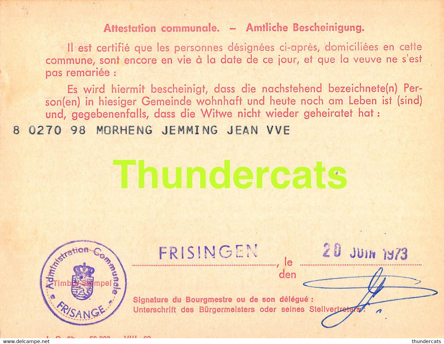 ASSURANCE VIEILLESSE INVALIDITE LUXEMBOURG 1973 FRISINGEN MORHENG JEMMING - Covers & Documents