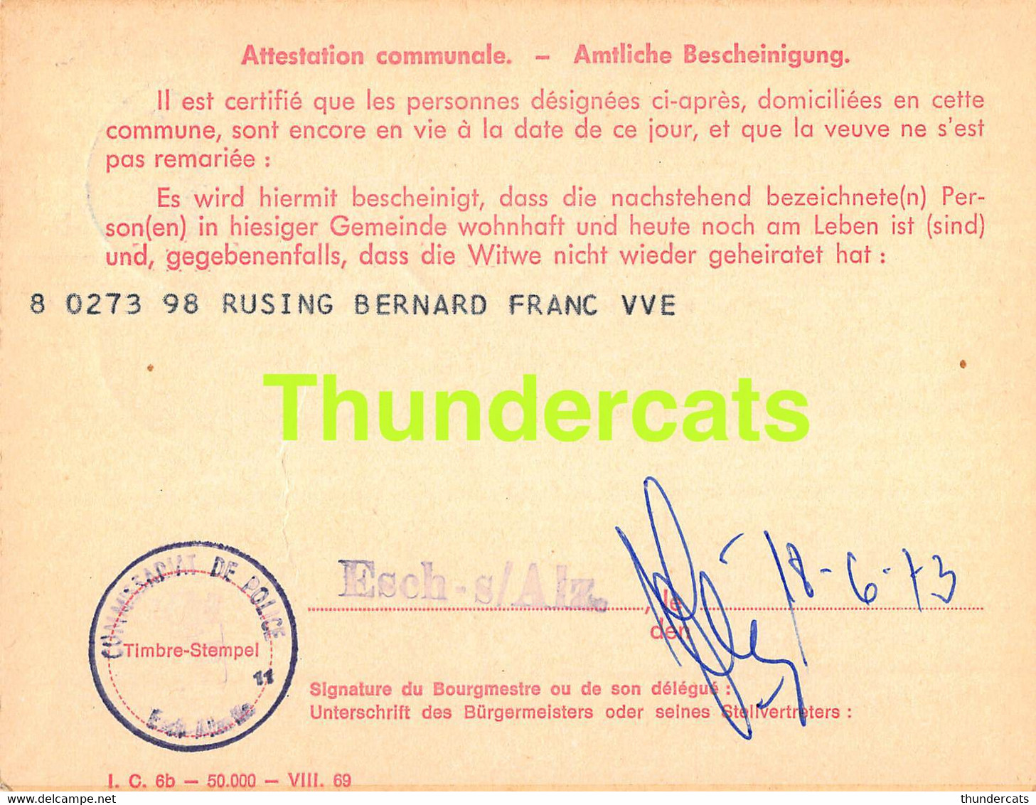 ASSURANCE VIEILLESSE INVALIDITE LUXEMBOURG 1973 ESCH SUR ALZETTE  RUSING BERNARD - Briefe U. Dokumente