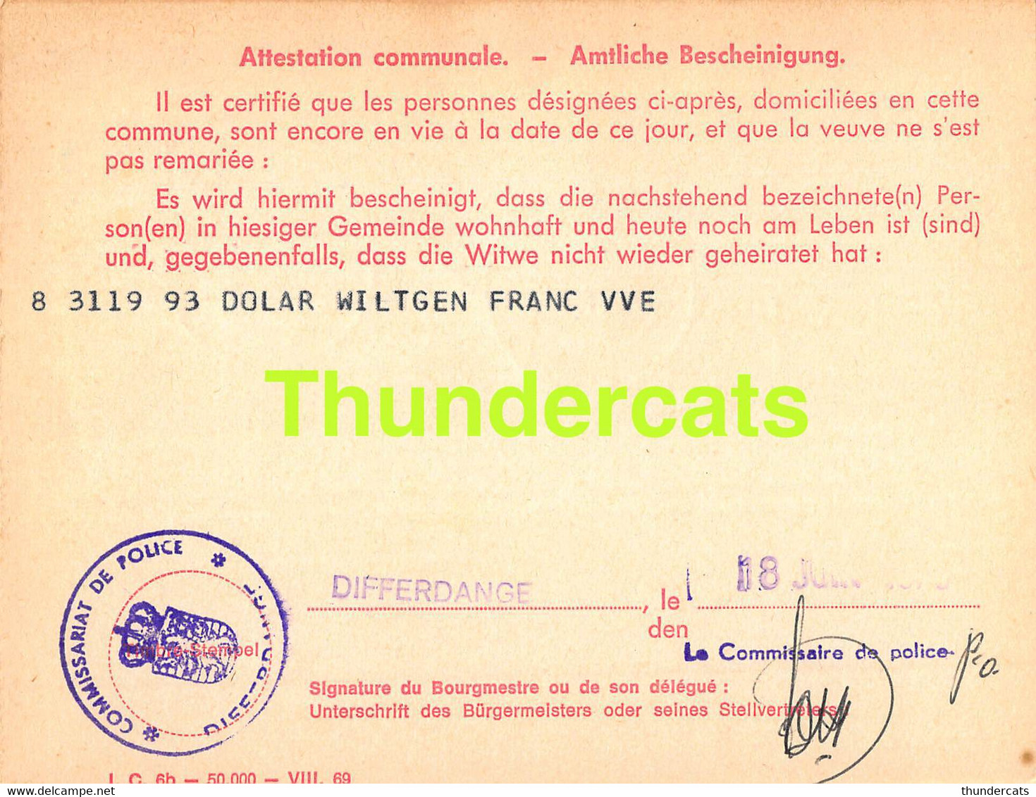 ASSURANCE VIEILLESSE INVALIDITE LUXEMBOURG 1973 DIFFERDANGE DOLAR WILTGEN - Briefe U. Dokumente