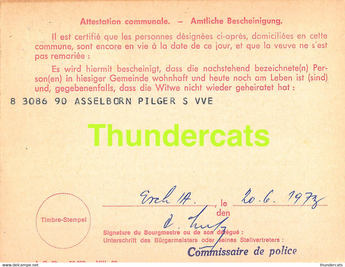 ASSURANCE VIEILLESSE INVALIDITE LUXEMBOURG 1973 ESCH SUR ALZETTE  ASSELBORN PILGER - Briefe U. Dokumente