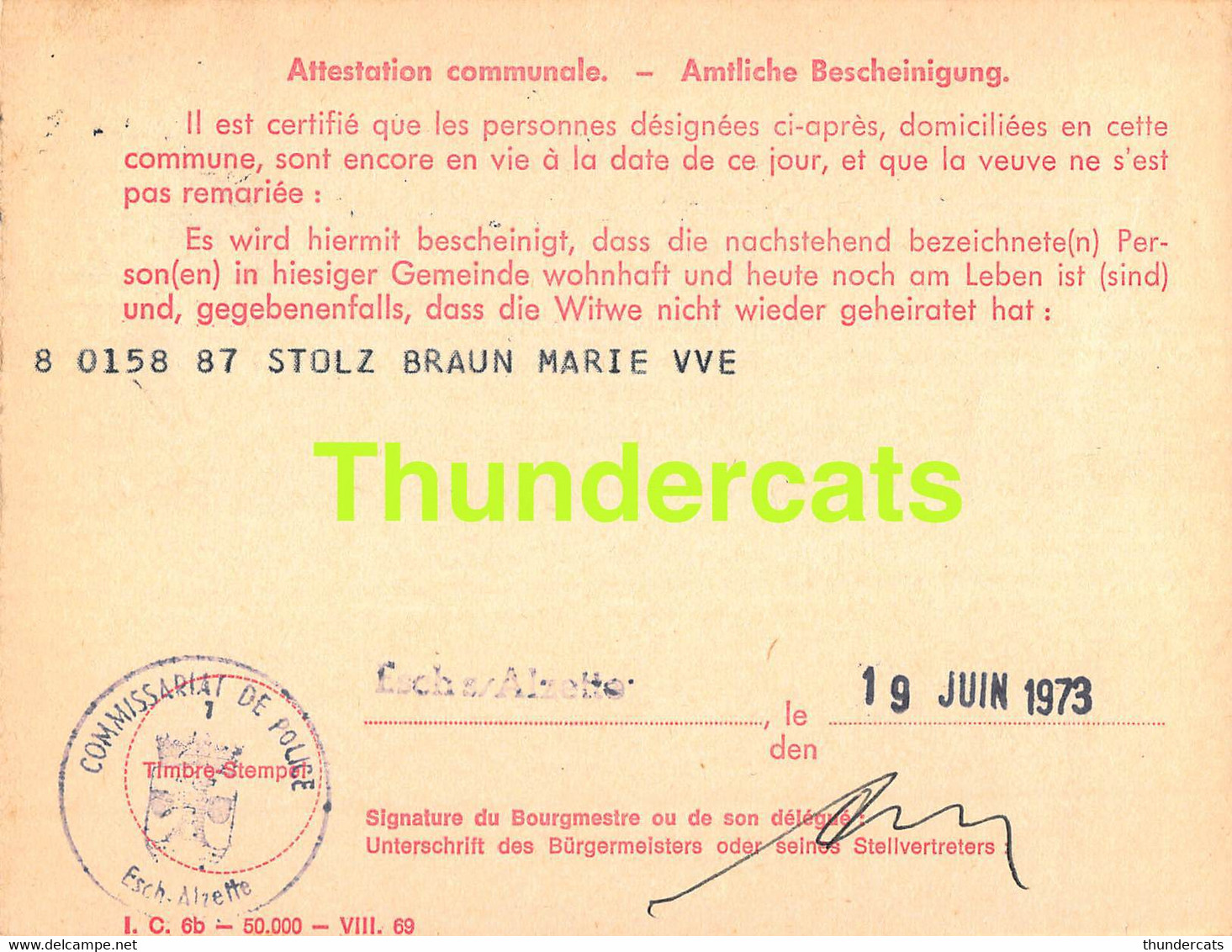 ASSURANCE VIEILLESSE INVALIDITE LUXEMBOURG 1973 ESCH SUR ALZETTE  STOLZ BRAUN - Brieven En Documenten