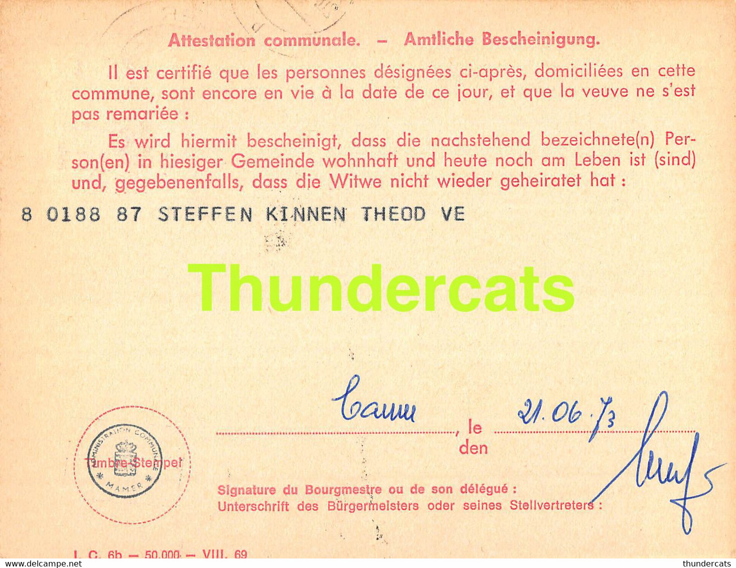 ASSURANCE VIEILLESSE INVALIDITE LUXEMBOURG 1973 MAMER STEFFEN KINNEN - Brieven En Documenten