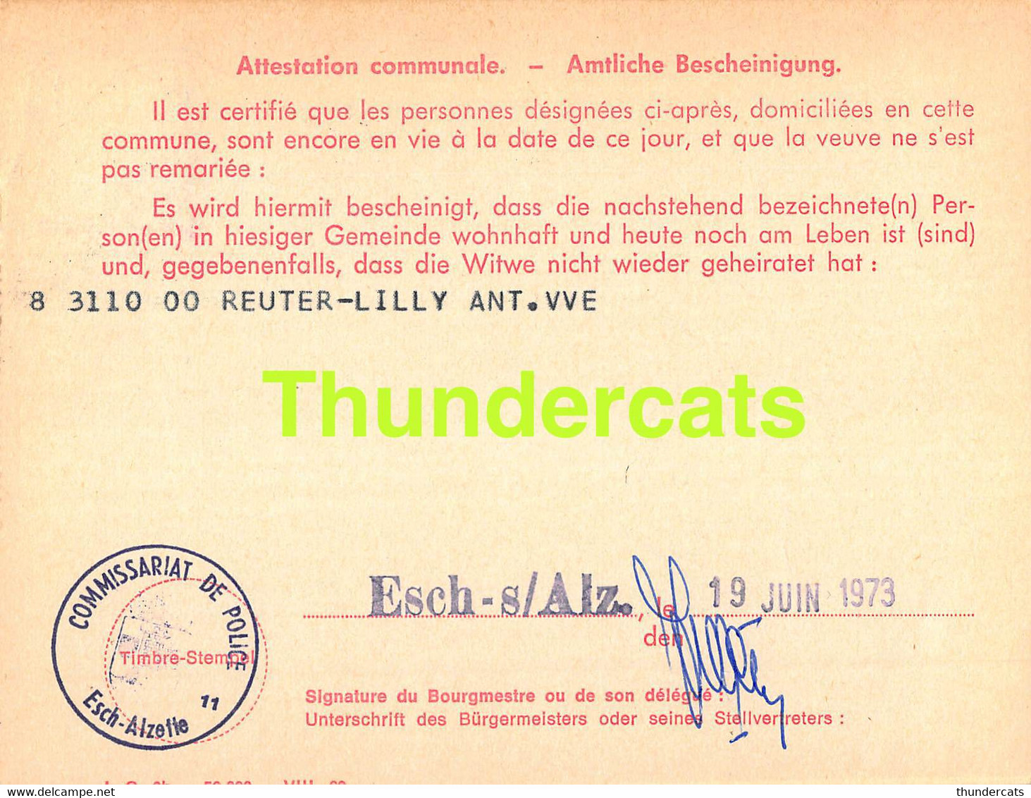 ASSURANCE VIEILLESSE INVALIDITE LUXEMBOURG 1973 ESCH SUR ALZETTE REUTER LILLY - Lettres & Documents
