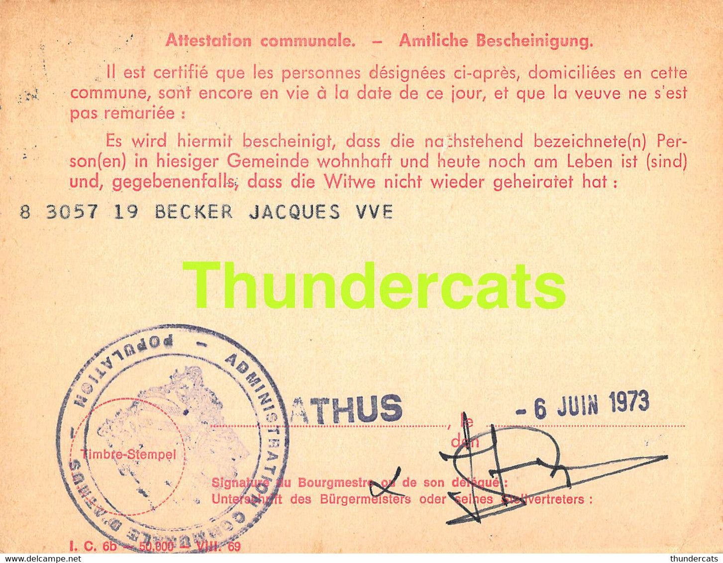 ASSURANCE VIEILLESSE INVALIDITE LUXEMBOURG 1973 ATHUS BECKER - Covers & Documents