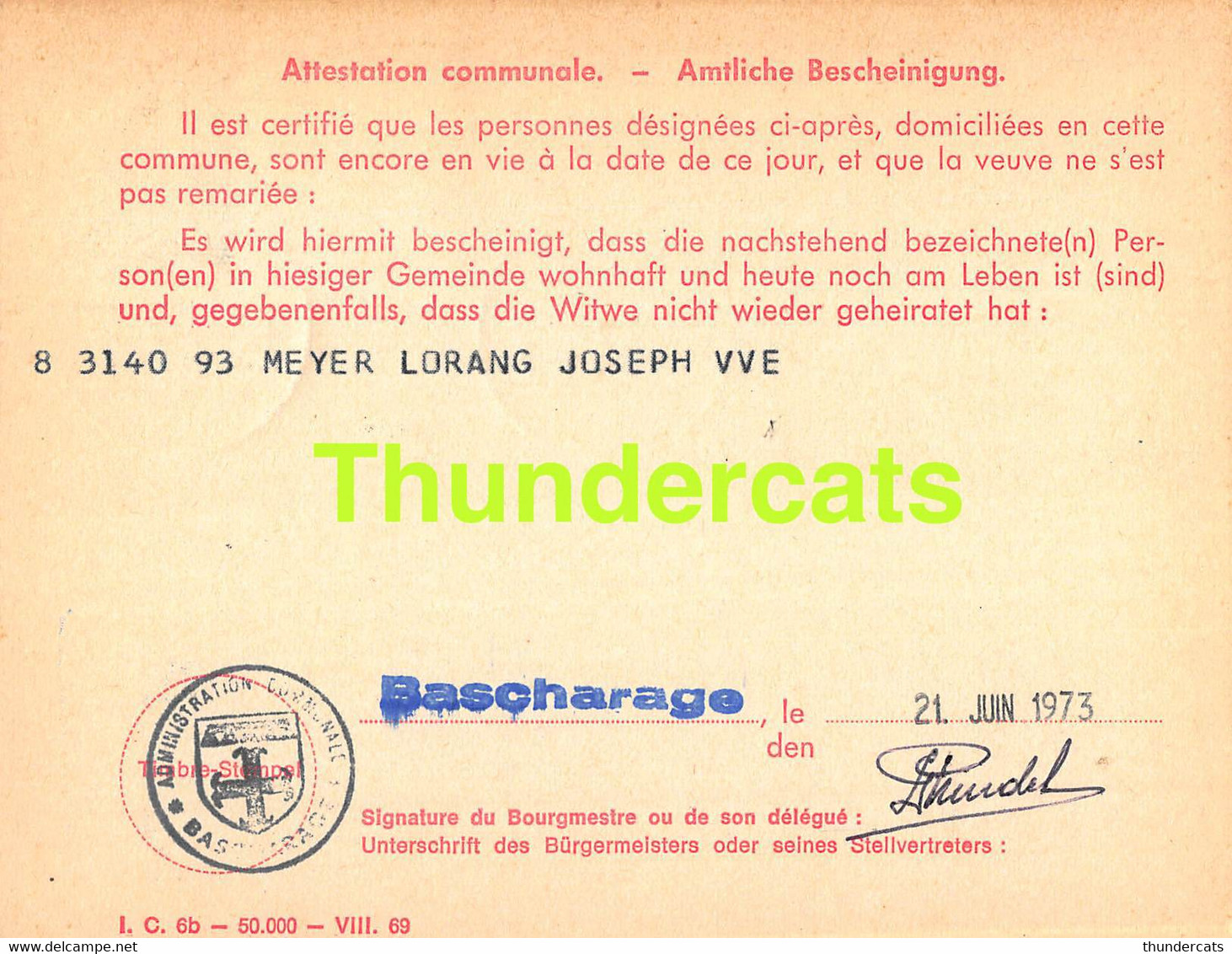 ASSURANCE VIEILLESSE INVALIDITE LUXEMBOURG 1973 BASCHARAGE MEYER LORANG - Briefe U. Dokumente