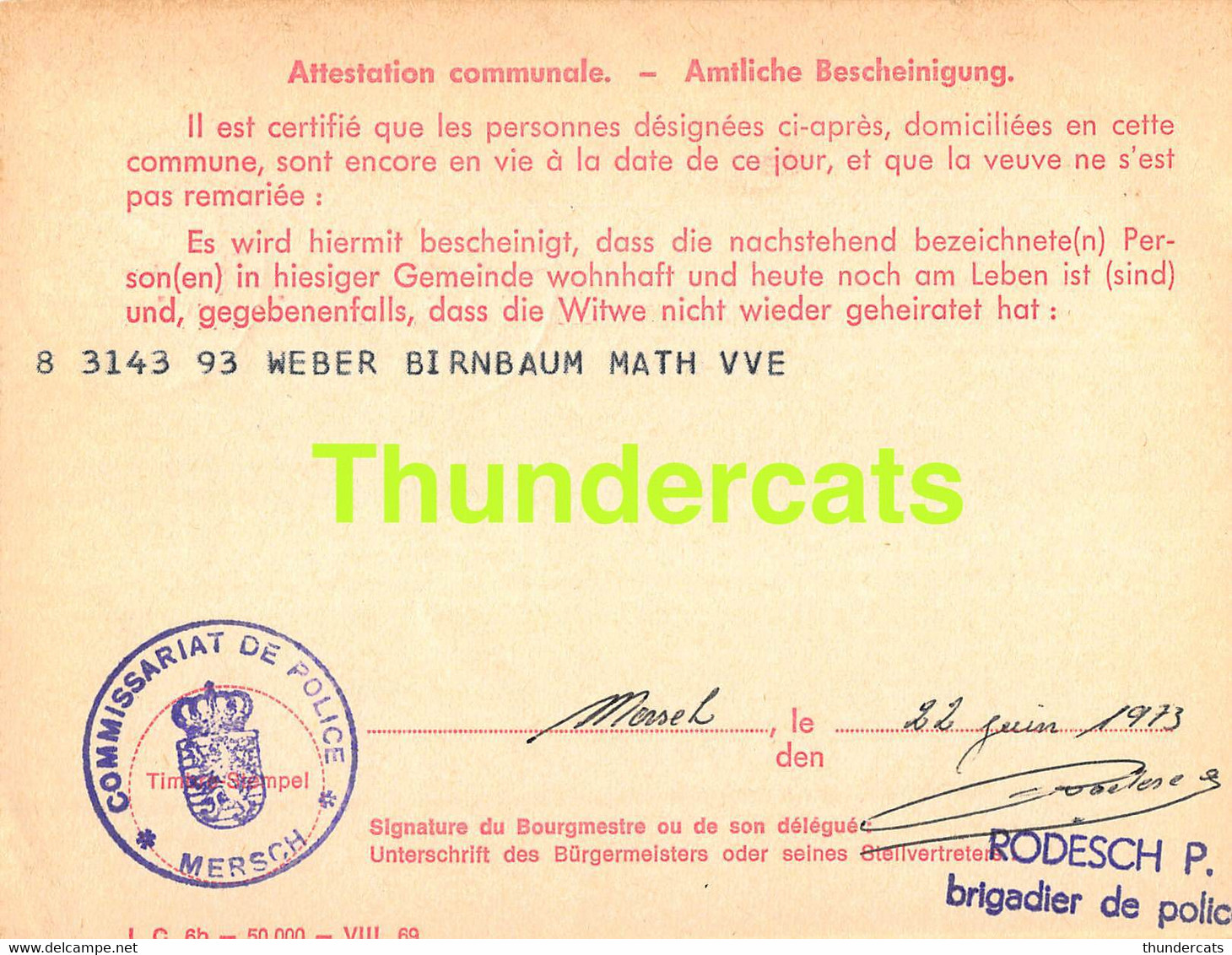 ASSURANCE VIEILLESSE INVALIDITE LUXEMBOURG 1973 MERSCH WEBER BIRNBAUM - Cartas & Documentos