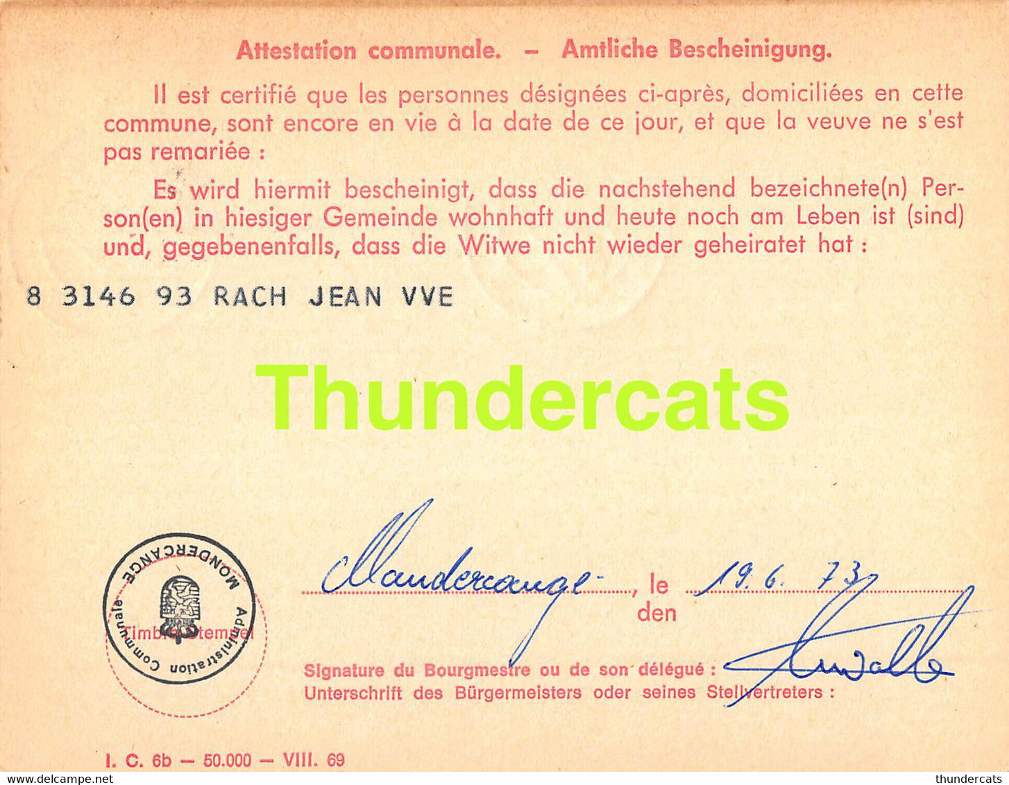 ASSURANCE VIEILLESSE INVALIDITE LUXEMBOURG 1973 MONDERCANGE RACH - Covers & Documents