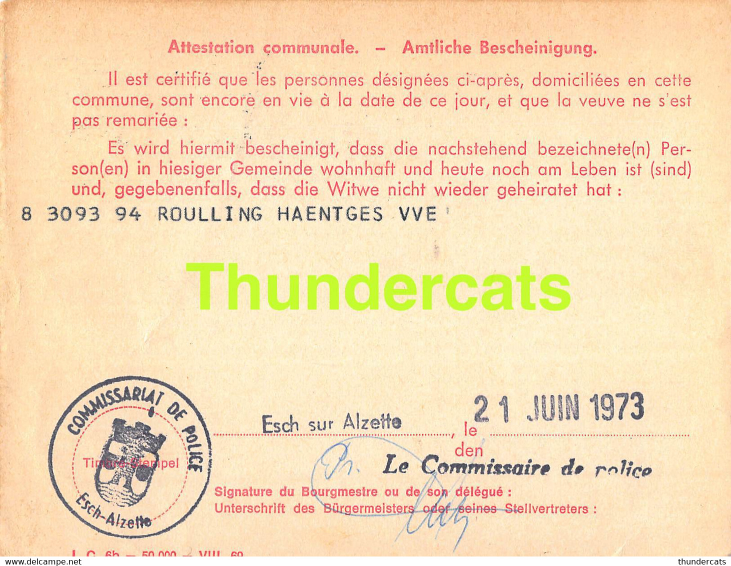 ASSURANCE VIEILLESSE INVALIDITE LUXEMBOURG 1973 ESCH SUR ALZETTE ROULLING HAENTGES - Brieven En Documenten