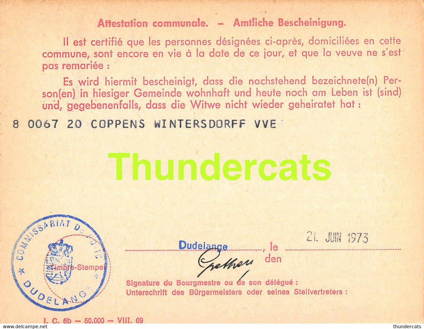 ASSURANCE VIEILLESSE INVALIDITE LUXEMBOURG 1973 DUDELANGE COPPENS - Brieven En Documenten